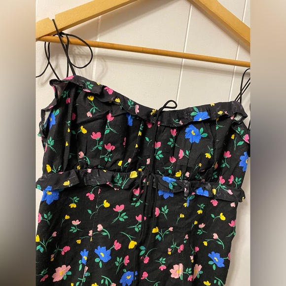 NWT For Love and Lemons Robin Mini Dress Floral Tie Straps Linen Black Frilly - Picture 14 of 16